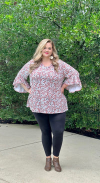 Extended Plus V-Neck Top with Asymmetrical Ruffle Sleeves