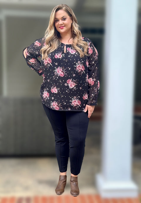 Floral Print Keyhole Blouse