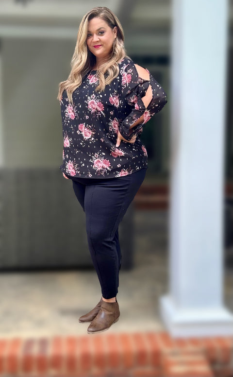 Floral Print Keyhole Blouse