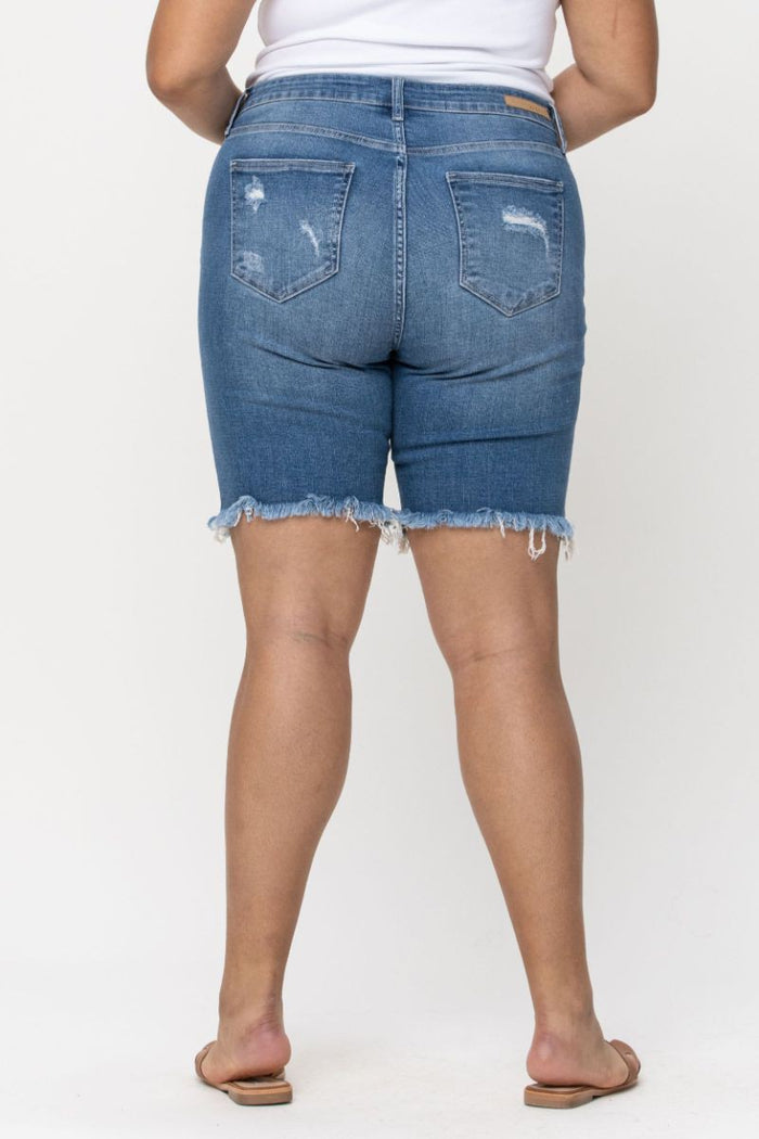 Medium Denim Distressed Bermuda Shorts