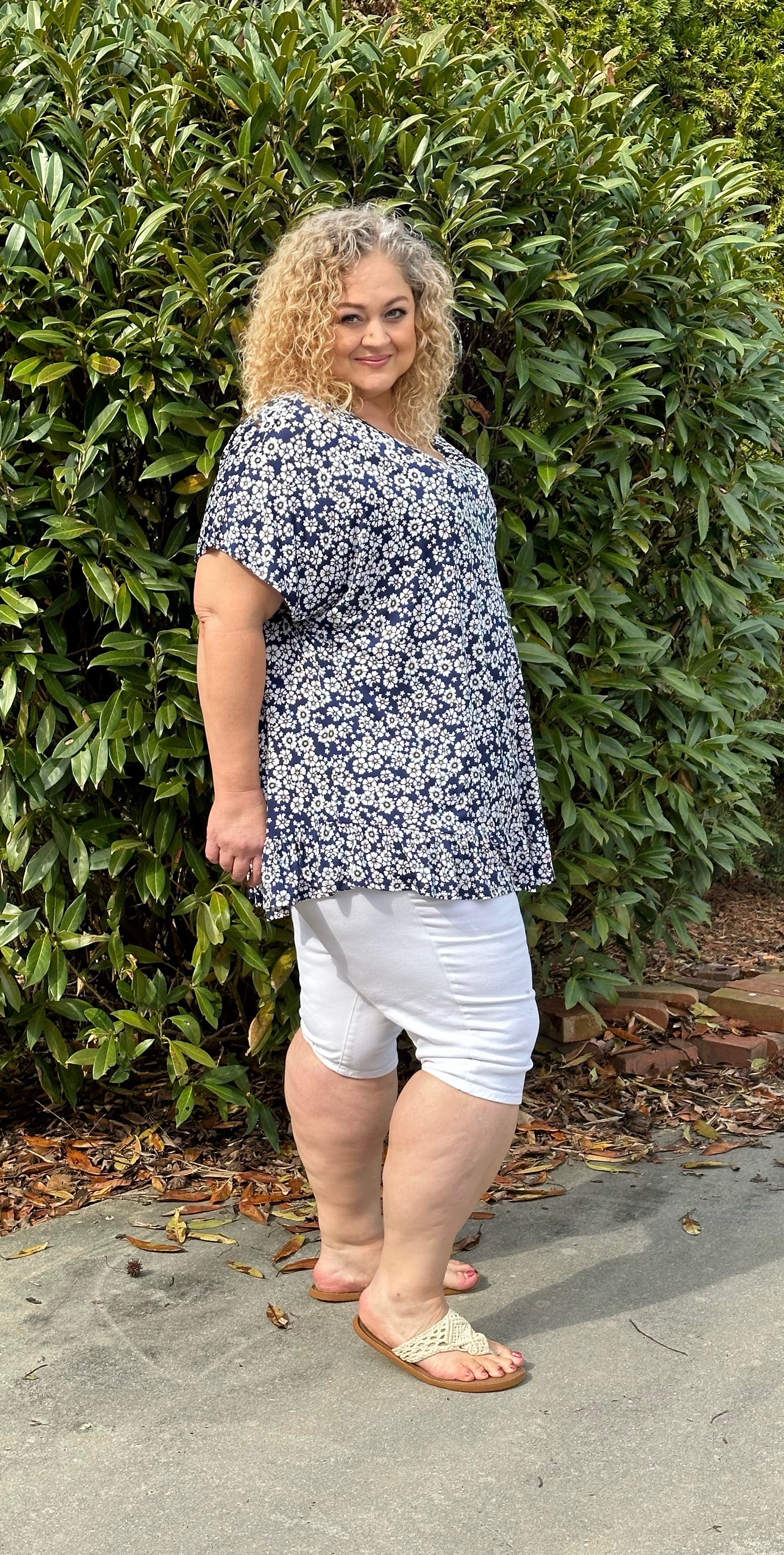 Extended Plus Floral Print Short Sleeve Top