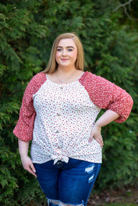 Contrast Ditzy Dot and Flower Printed Top