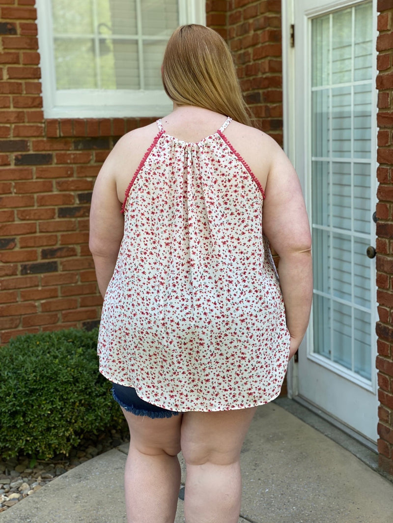Floral Tank Top with Lace Trim